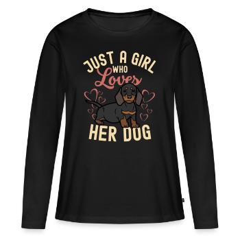 Doux teckel amoureux Kawaii - T-shirt manches longues Premium bio Femme - noir - Devant - Julia (174cm)