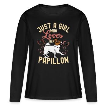 Sweet Papillon puppy lover kawaii - Women's Premium Organic Long Sleeve Shirt - black - Front - Julia (174cm)