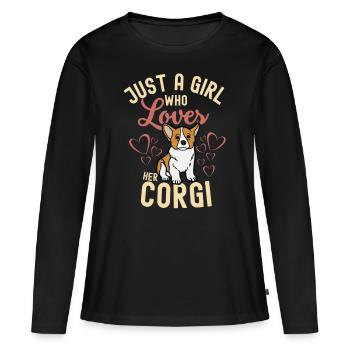 Doux gallois Corgi puppy lover kawaii - T-shirt manches longues Premium bio Femme - noir - Devant - Julia (174cm)