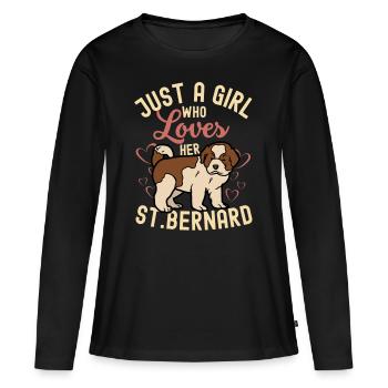Doux Saint-Bernard amoureux kawaii - T-shirt manches longues Premium bio Femme - noir - Devant - Julia (174cm)