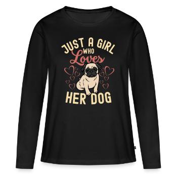 Süßer Mops Liebhaber Kawaii - Frauen Premium Bio Langarmshirt - Schwarz - Vorne - Julia (174cm)