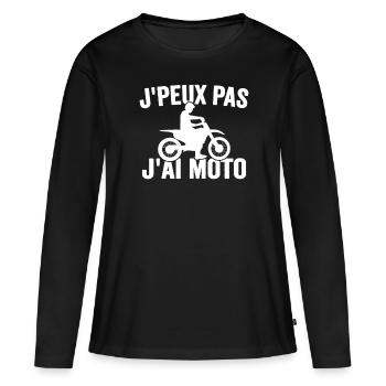 Je Peux Pas J'ai Moto Humour Cadeau Anniversaire - T-shirt manches longues Premium bio Femme - noir - Devant - Julia (174cm)