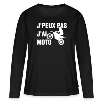 Je Peux Pas J'ai Moto Humour Cadeau Anniversaire - T-shirt manches longues Premium bio Femme - noir - Devant - Julia (174cm)