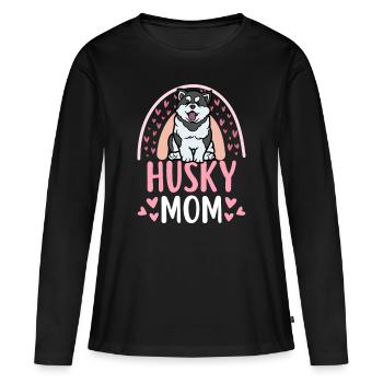 Mignon Husky Maman Maman Amant Kawaii - T-shirt manches longues Premium bio Femme - noir - Devant - Julia (174cm)