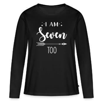 Sept ans d’anniversaire J’ai aussi sept ans - T-shirt manches longues Premium bio Femme - noir - Devant - Julia (174cm)