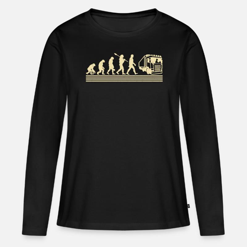 Lkw-fahrer-evolution - Frauen Premium Bio Langarmshirt - Schwarz