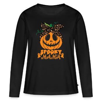 Spooky Mama Halloween Mama Kürbis - Frauen Premium Bio Langarmshirt - Schwarz - Vorne - Julia (174cm)