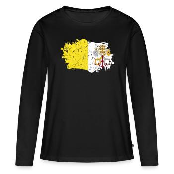 Drapeau de la Cité du Vatican Grunge Drapeau de la Cité du Vatican - T-shirt manches longues Premium bio Femme - noir - Devant - Julia (174cm)