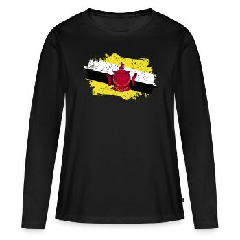 Brunei Flag Grunge Brunei Flag - T-shirt manches longues Premium bio Femme - noir - Devant - Julia (174cm)