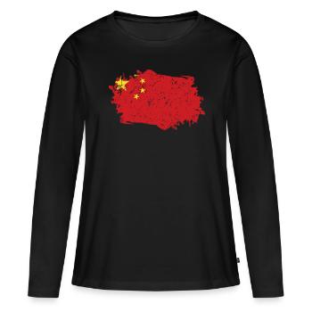 Drapeau de Chine Grunge Drapeau de Chine - T-shirt manches longues Premium bio Femme - noir - Devant - Julia (174cm)