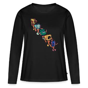 Walkman et ses amis - N’oubliez jamais - T-shirt manches longues Premium bio Femme - noir - Devant - Julia (174cm)