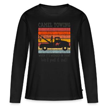 Kamelschleppen - Wenn es eng verkeilt ist - Lustig - Frauen Premium Bio Langarmshirt - Schwarz - Vorne - Julia (174cm)