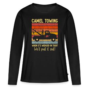 Kamelschleppen - Wenn es eng verkeilt ist - Lustig - Frauen Premium Bio Langarmshirt - Schwarz - Vorne - Julia (174cm)