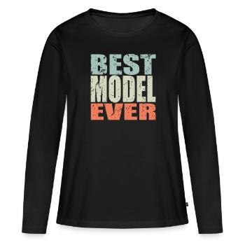 Meilleur modèle de cadeau de modèle - T-shirt manches longues Premium bio Femme - noir - Devant - Julia (174cm)