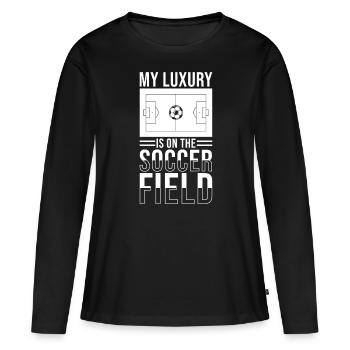 Fußball Fußballer Spruch Fußballplatz - Frauen Premium Bio Langarmshirt - Schwarz - Vorne - Julia (174cm)