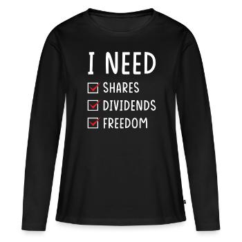 Shares Dividends Freedom - Women's Premium Organic Long Sleeve Shirt - black - Front - Julia (174cm)