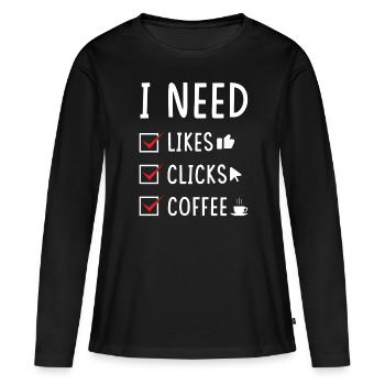 Les médias sociaux aiment les clics café - T-shirt manches longues Premium bio Femme - noir - Devant - Julia (174cm)