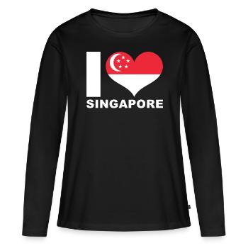 J’adore Singapour drapeau du cœur Singapour - T-shirt manches longues Premium bio Femme - noir - Devant - Julia (174cm)