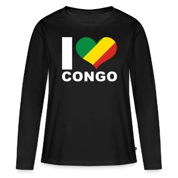 J’aime le drapeau du cœur du Congo Congo - T-shirt manches longues Premium bio Femme - noir - Devant - Julia (174cm)