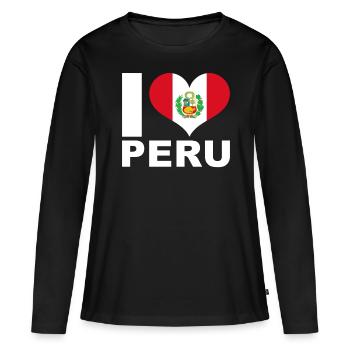 J’aime le pérou drapeau du cœur Pérou - T-shirt manches longues Premium bio Femme - noir - Devant - Julia (174cm)