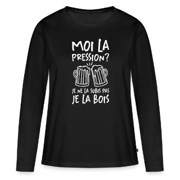 Moi La Pression Je Ne La Subis Pas Je La Bois - T-shirt manches longues Premium bio Femme - noir - Devant - Julia (174cm)