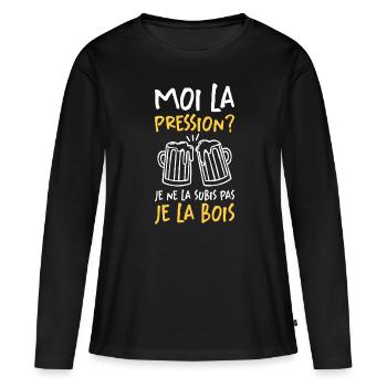 Moi La Pression Je Ne La Subis Pas Je La Bois - T-shirt manches longues Premium bio Femme - noir - Devant - Julia (174cm)