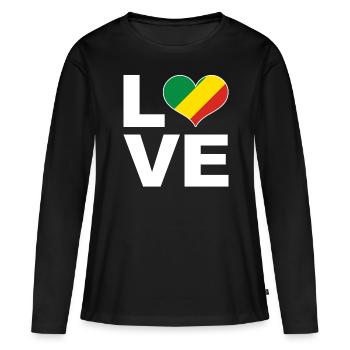 J’aime le drapeau du cœur du Congo Congo - T-shirt manches longues Premium bio Femme - noir - Devant - Julia (174cm)