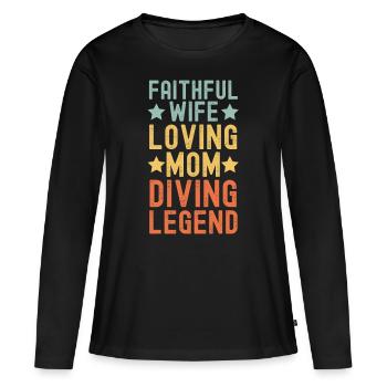 Épouse Mère Plongeur Plongée Légende rétro - T-shirt manches longues Premium bio Femme - noir - Devant - Julia (174cm)