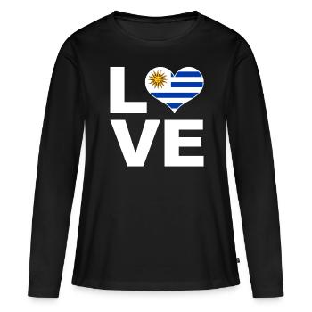 J’aime le drapeau du cœur de l’Uruguay Uruguay - T-shirt manches longues Premium bio Femme - noir - Devant - Julia (174cm)