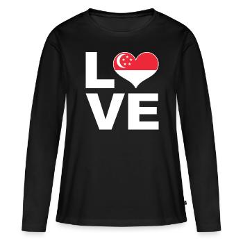 J’adore Singapour drapeau du cœur Singapour - T-shirt manches longues Premium bio Femme - noir - Devant - Julia (174cm)