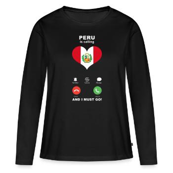 Le Pérou appelle le Pérou Heart Souvenir - T-shirt manches longues Premium bio Femme - noir - Devant - Julia (174cm)