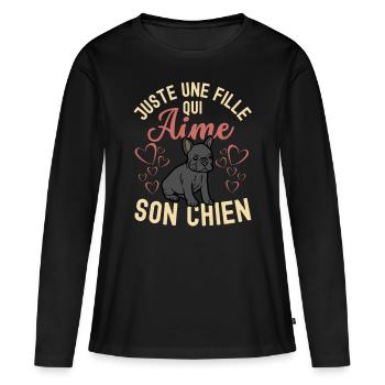 Amant de bouledogue français mignon kawaii - T-shirt manches longues Premium bio Femme - noir - Devant - Julia (174cm)