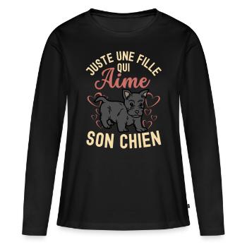 Amant de chiot terrier écossais mignon kawaii - T-shirt manches longues Premium bio Femme - noir - Devant - Julia (174cm)