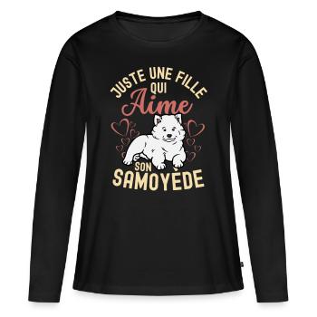 Amant de chiot Samoyède mignon Kawaii - T-shirt manches longues Premium bio Femme - noir - Devant - Julia (174cm)