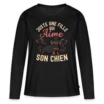 Amant de teckel mignon kawaii - T-shirt manches longues Premium bio Femme - noir - Devant - Julia (174cm)