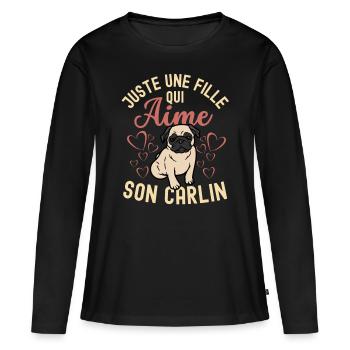 Amant de carlin mignon maman de carlin kawaii - T-shirt manches longues Premium bio Femme - noir - Devant - Julia (174cm)