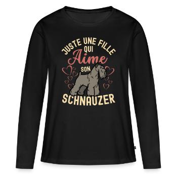 Amant de chien schnauzer mignon kawaii - T-shirt manches longues Premium bio Femme - noir - Devant - Julia (174cm)