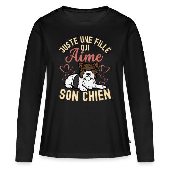 Mignon Biewer Terrier Chiot Kawaii - T-shirt manches longues Premium bio Femme - noir - Devant - Julia (174cm)