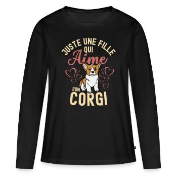Amant de chiot gallois corgi mignon kawaii - T-shirt manches longues Premium bio Femme - noir - Devant - Julia (174cm)
