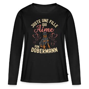 Mignon chien doberman kawaii - T-shirt manches longues Premium bio Femme - noir - Devant - Julia (174cm)