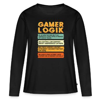 Jeu logique de joueur - T-shirt manches longues Premium bio Femme - noir - Devant - Julia (174cm)