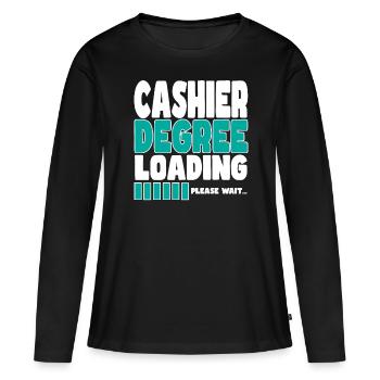 Le caissier invite à la formation - T-shirt manches longues Premium bio Femme - noir - Devant - Julia (174cm)
