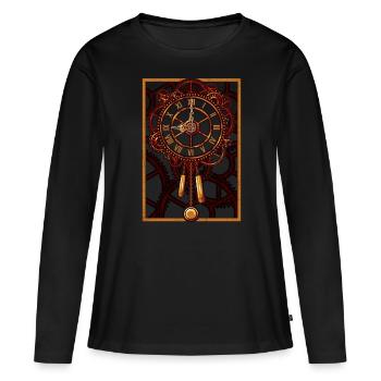 Steampunk Wall Clock Gears - T-shirt manches longues Premium bio Femme - noir - Devant - Julia (174cm)