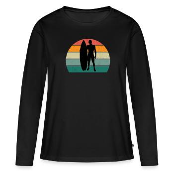surf surferdans les vagues vagues surf surf - T-shirt manches longues Premium bio Femme - noir - Devant - Julia (174cm)