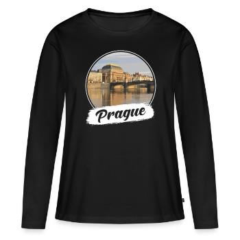 Prague Souvenir - T-shirt manches longues Premium bio Femme - noir - Devant - Julia (174cm)