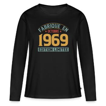 Fabriqué En Octobre 1969 Édition Limitée - T-shirt manches longues Premium bio Femme - noir - Devant - Julia (174cm)