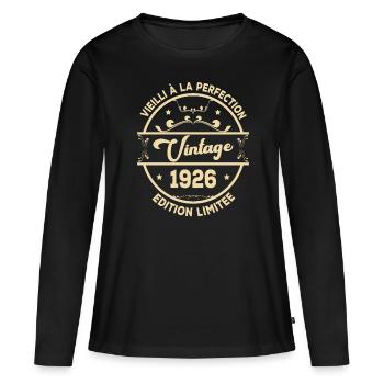 Vintage 1926 Idée Cadeau D Anniversaire Rétro 1926 - T-shirt manches longues Premium bio Femme - noir - Devant - Julia (174cm)
