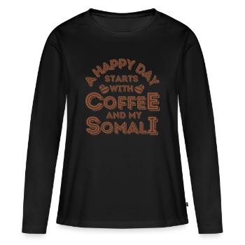 Somali Katze Kaffee Cafe - Frauen Premium Bio Langarmshirt - Schwarz - Vorne - Julia (174cm)
