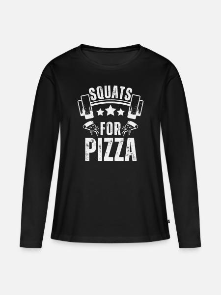 Pizza Kraftsport Squat Fitness Pizza - Frauen Premium Bio Langarmshirt - Schwarz