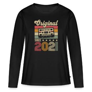 Anniversaire Vintage Idée Cadeau Original 2021 - T-shirt manches longues Premium bio Femme - noir - Devant - Julia (174cm)